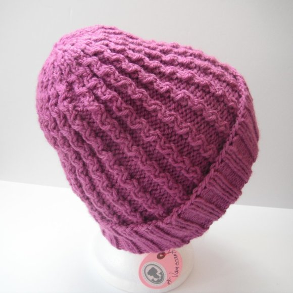 Hand Knitted Hat Toque Adult Size-M-L Acrylic Purple - 029B Hand knit by me - Picture 4 of 8